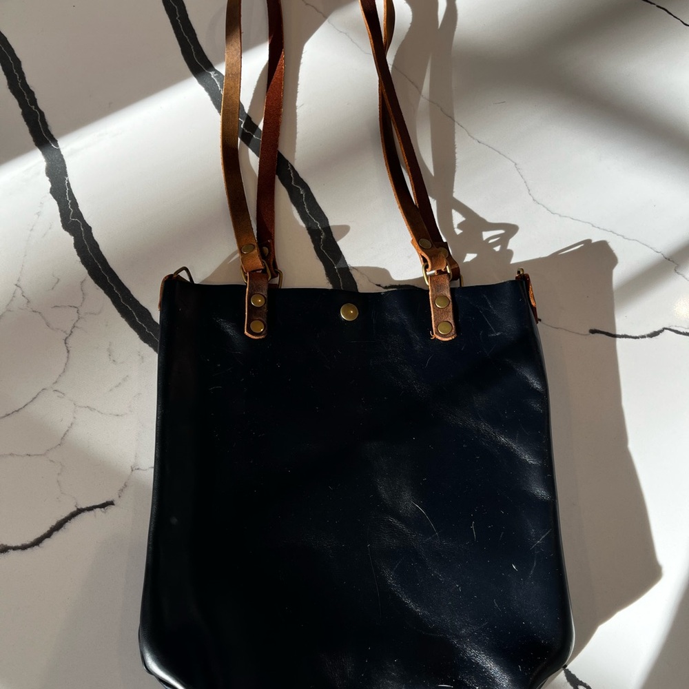 Stylish Black and Brown Tote Bag with Leather Handles